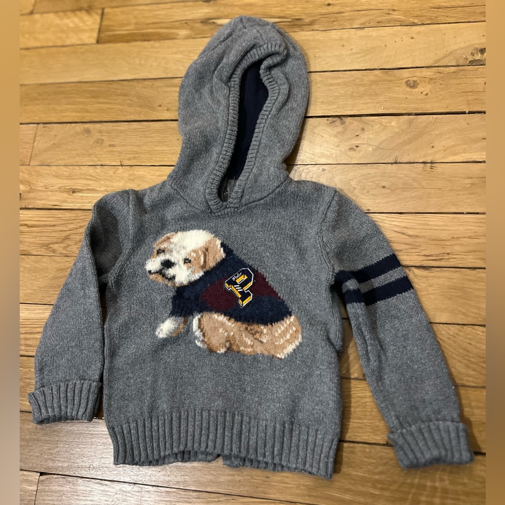 RALPH LAUREN BABY BOY BULLDOG KNIT HOODED SWEATER